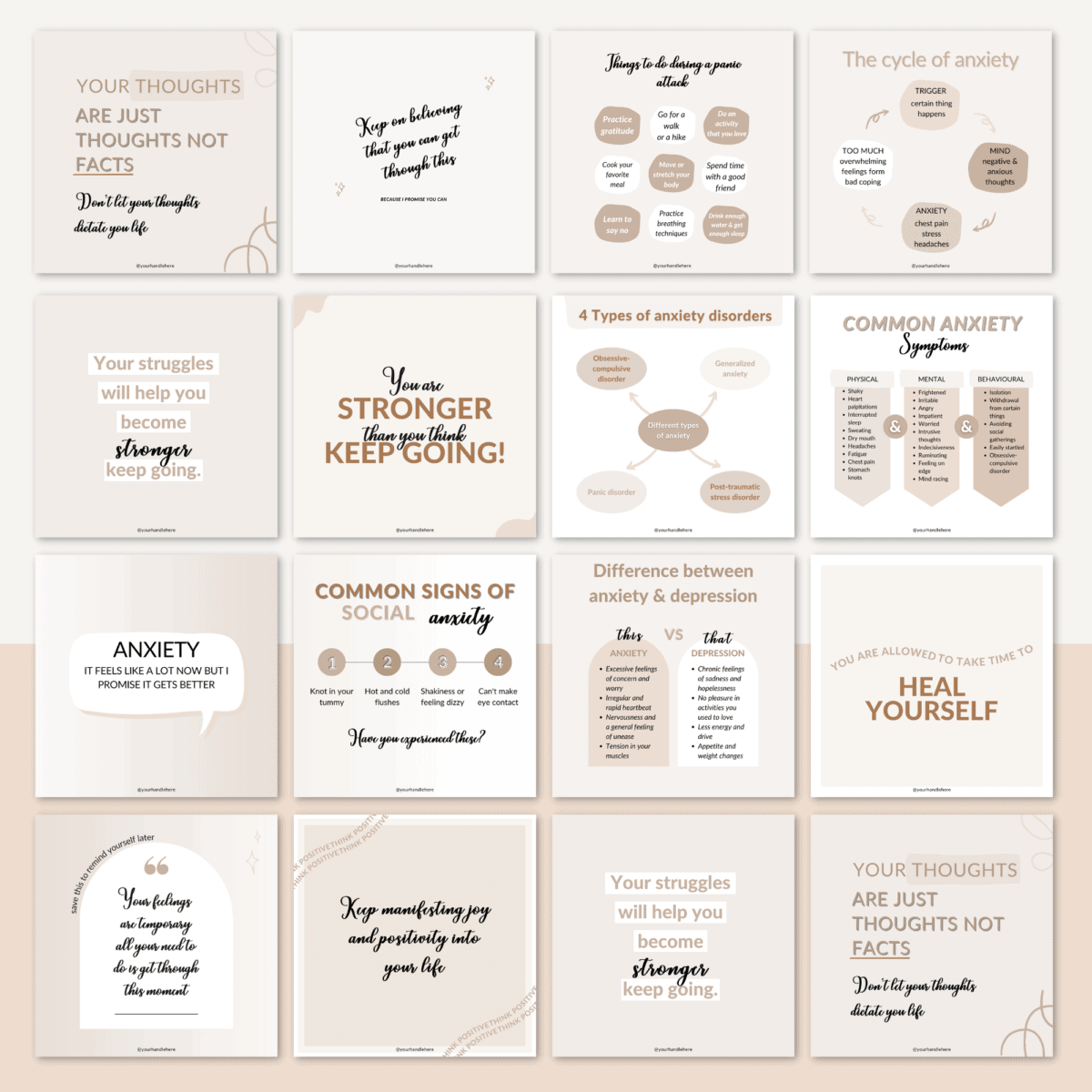 Mental Health & Anxiety Instagram Post Templates ( 60 Ready-to-Use ...